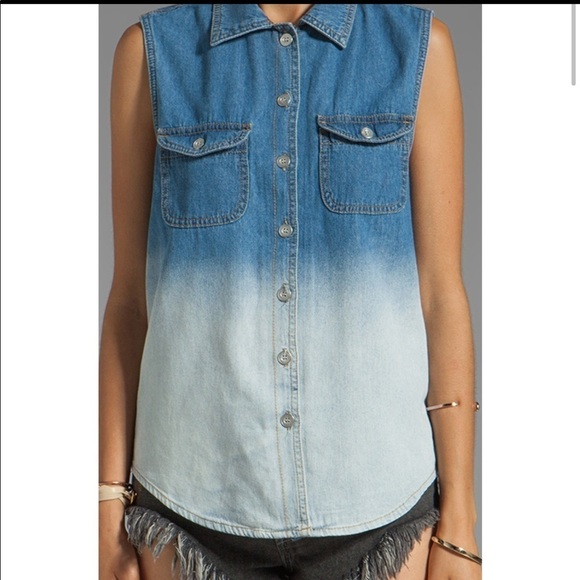 MINKPINK Ombre faded sleeveless denim jean shirt size medium - Picture 3 of 12